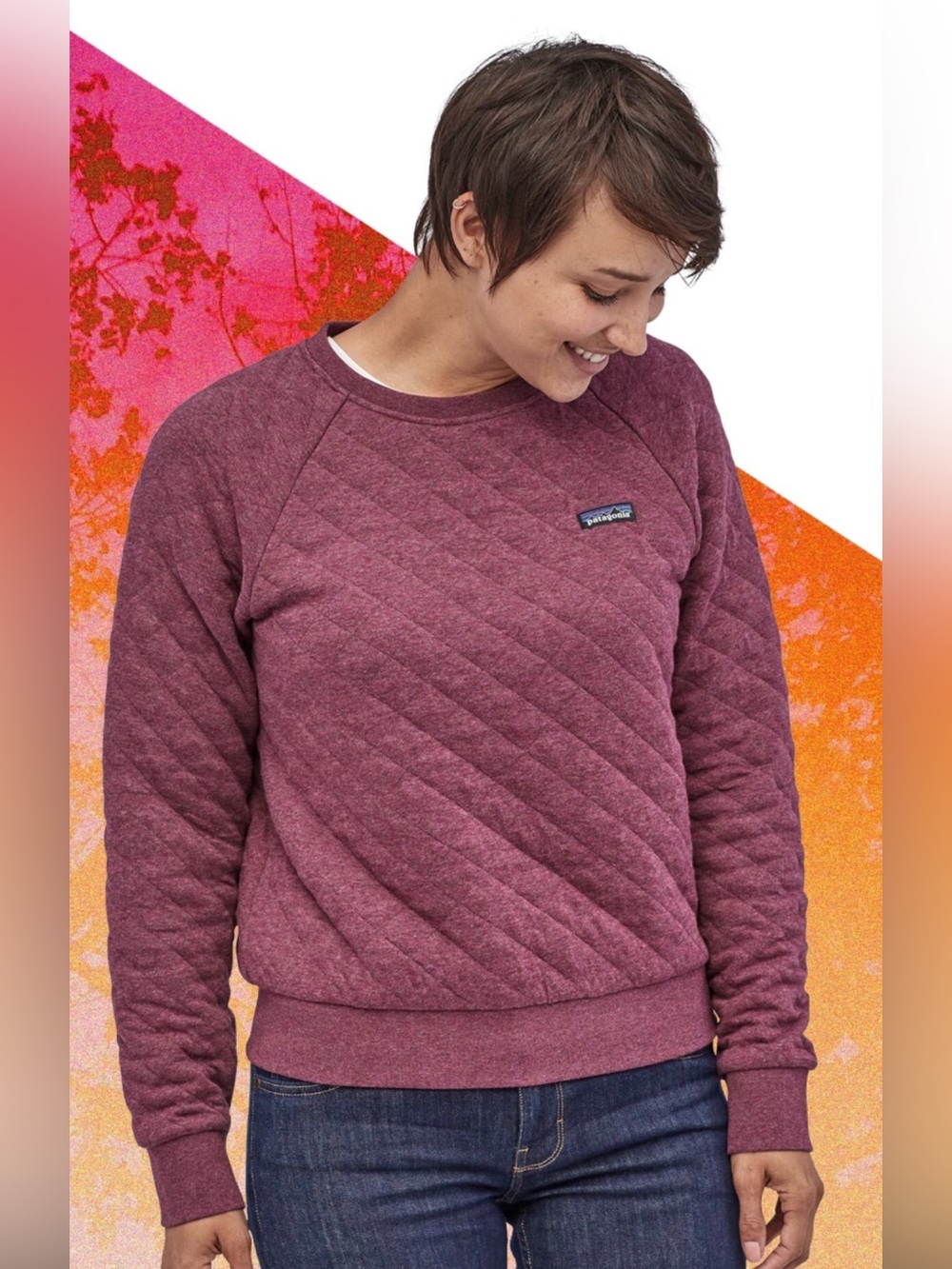 PATAGONIA Shirt Womens Large Organic Cotton Quilted Crew Sweatshirt Maroon Shade